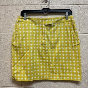 Larry Levine Yellow and White Geometric Dot Mini Skirt